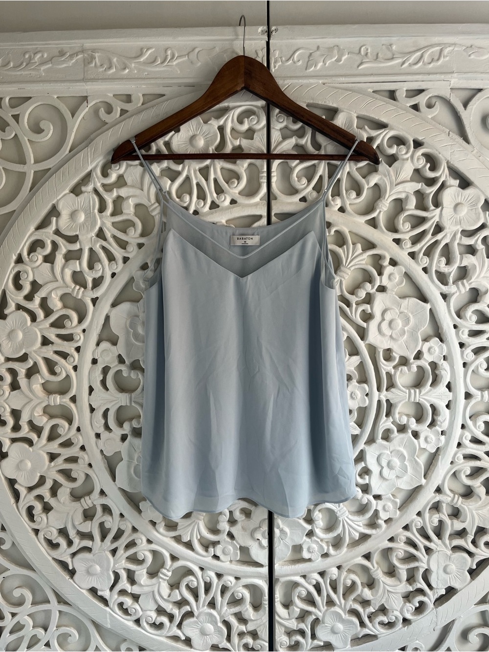 Babaton Aritzia Light Blue Silky Camisole Tank Top Mesh Trim XS